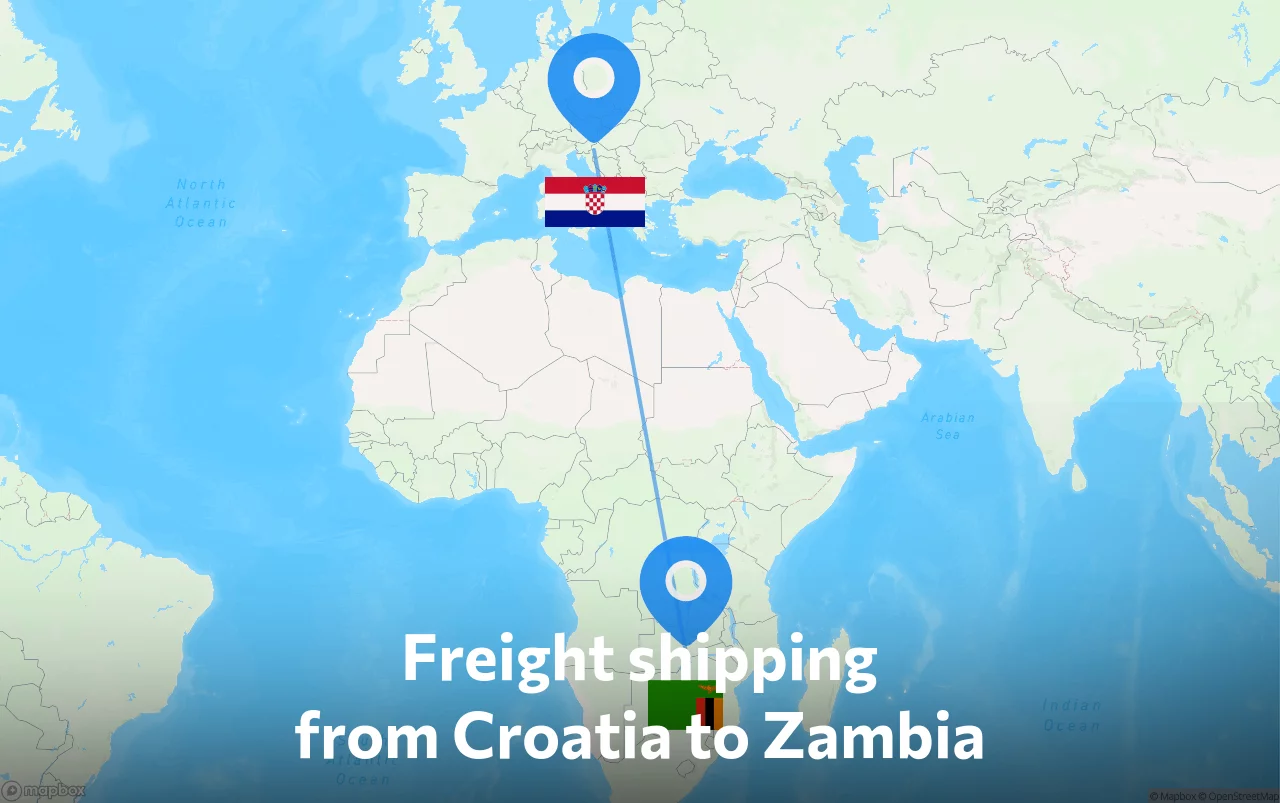 Shipping route from Croatia to Zambia