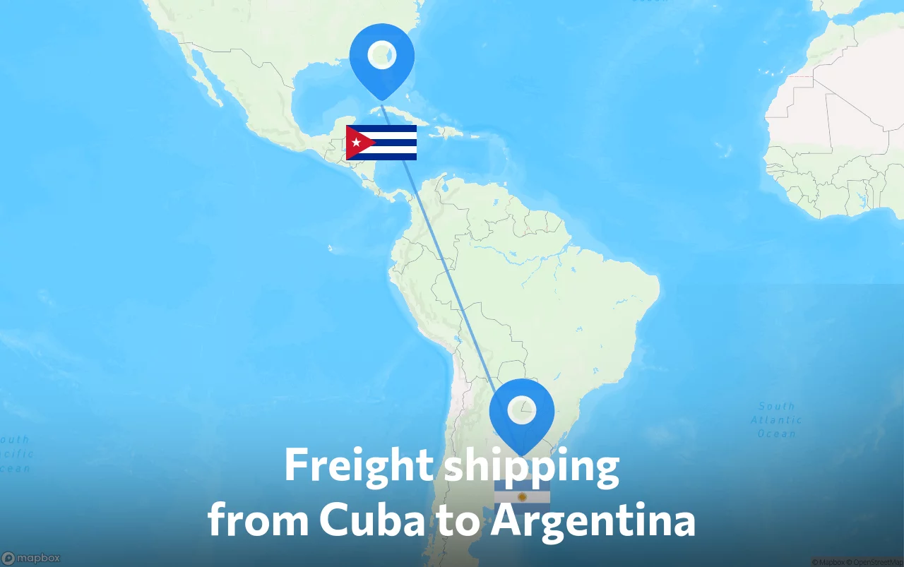 Shipping route from Cuba to Argentina