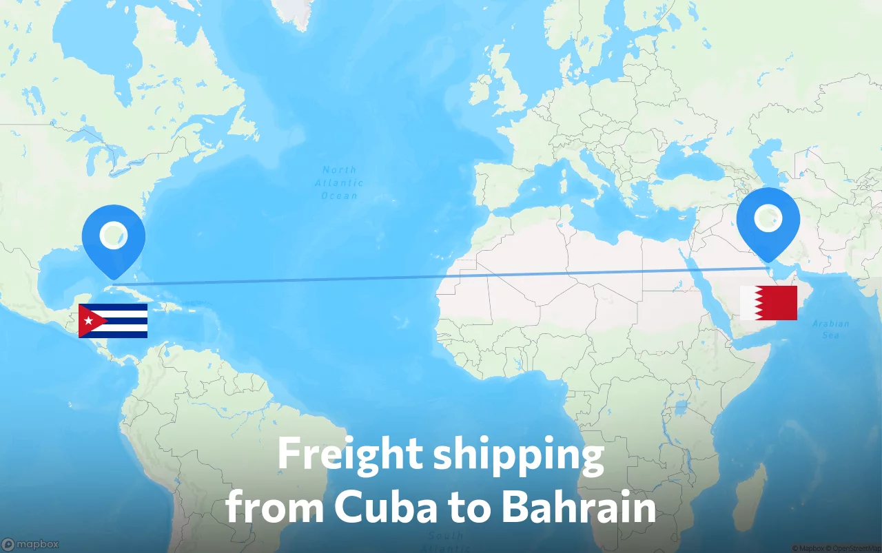 Shipping route from Cuba to Bahrain