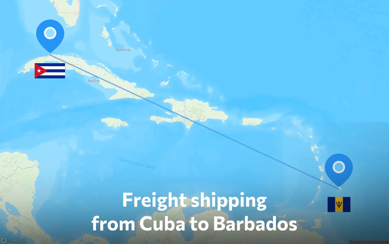 Shipping route from Cuba to Barbados