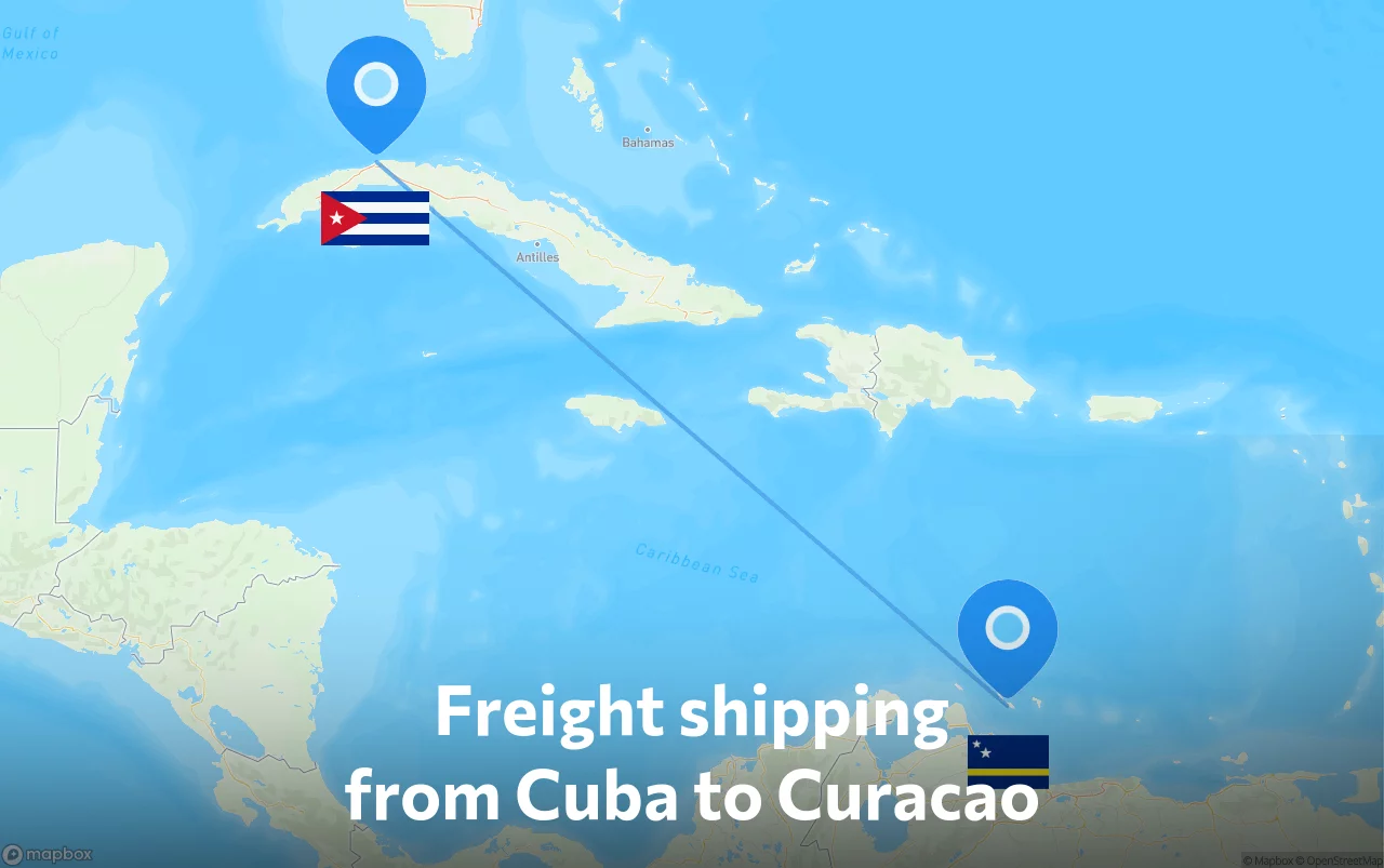 Shipping route from Cuba to Curacao