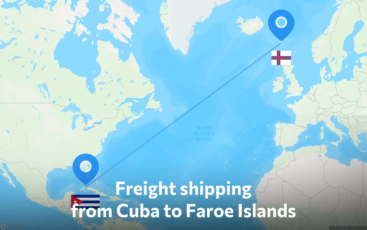 Shipping route from Cuba to Faroe Islands