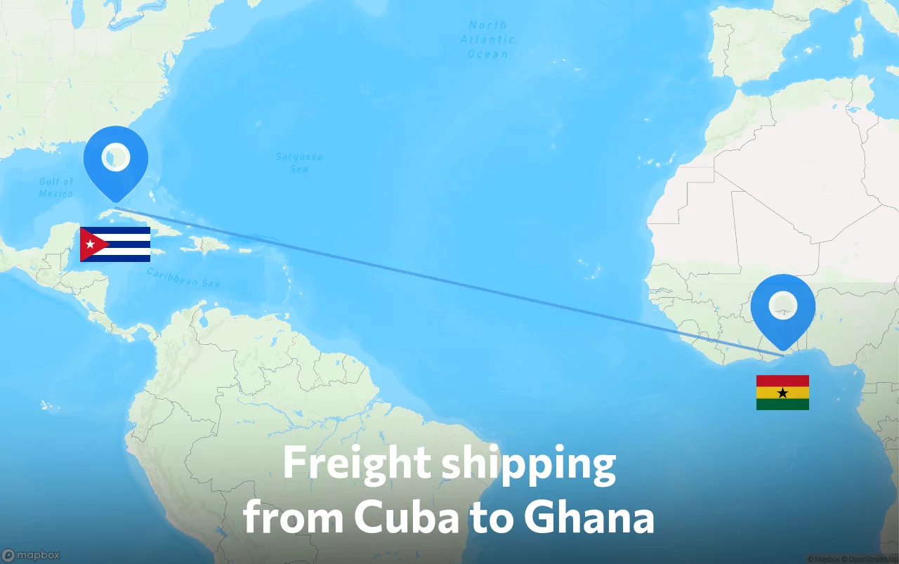 Shipping route from Cuba to Ghana