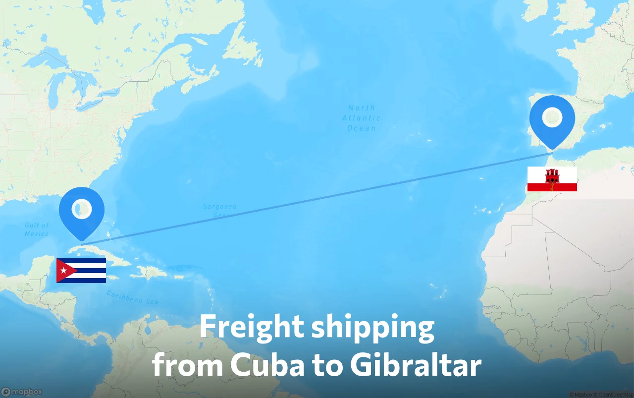 Shipping route from Cuba to Gibraltar