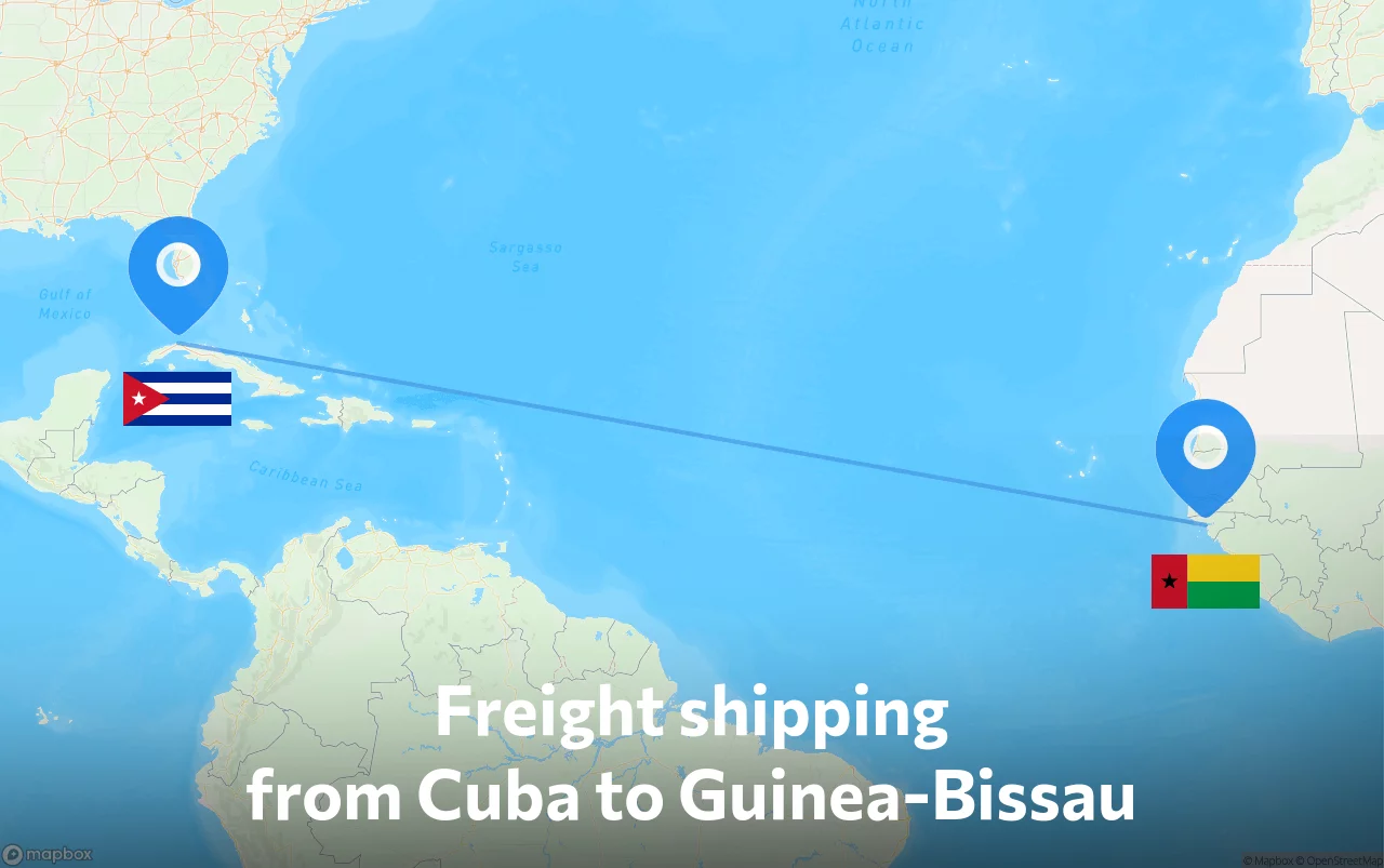 Shipping route from Cuba to Guinea-Bissau