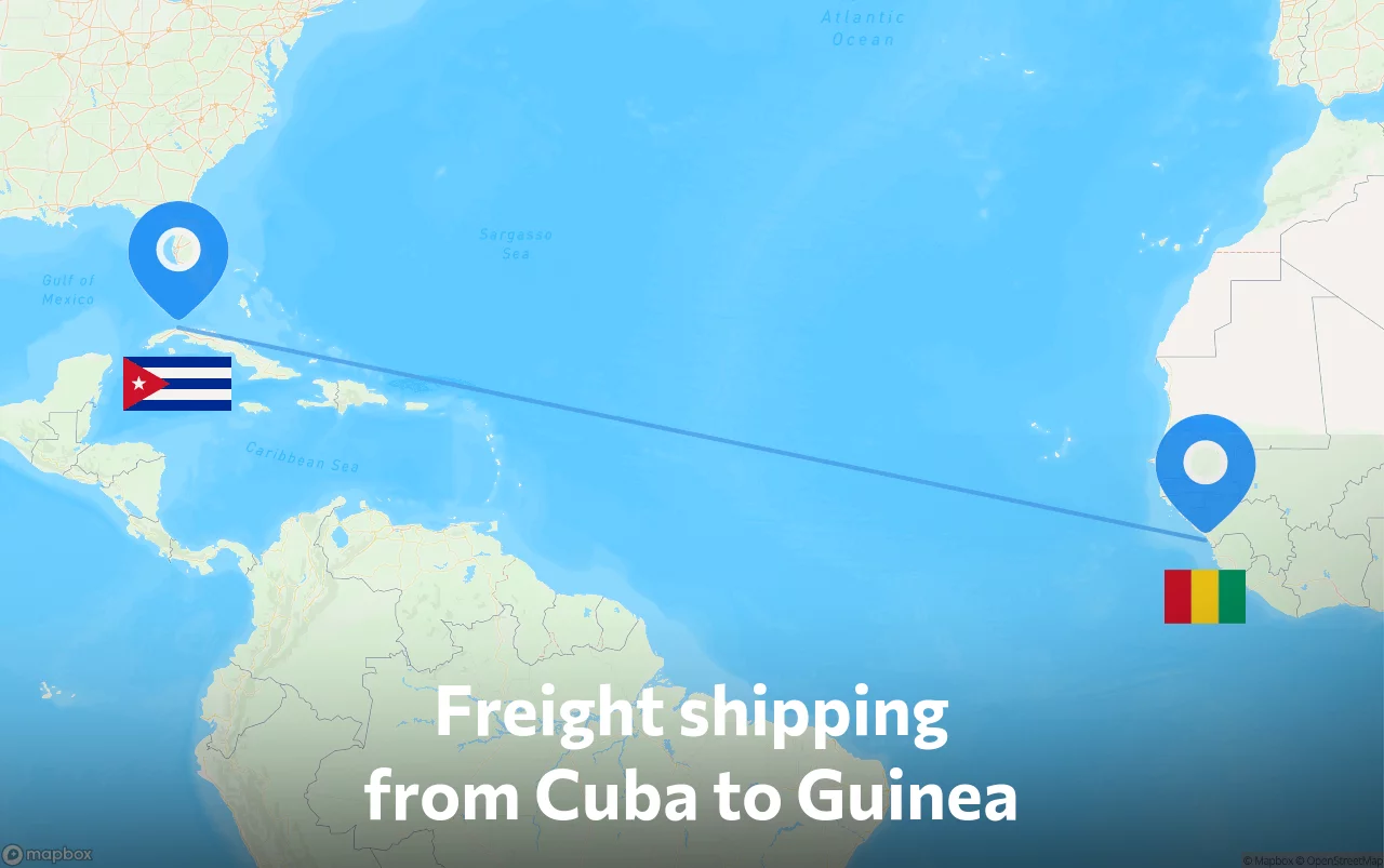 Shipping route from Cuba to Guinea