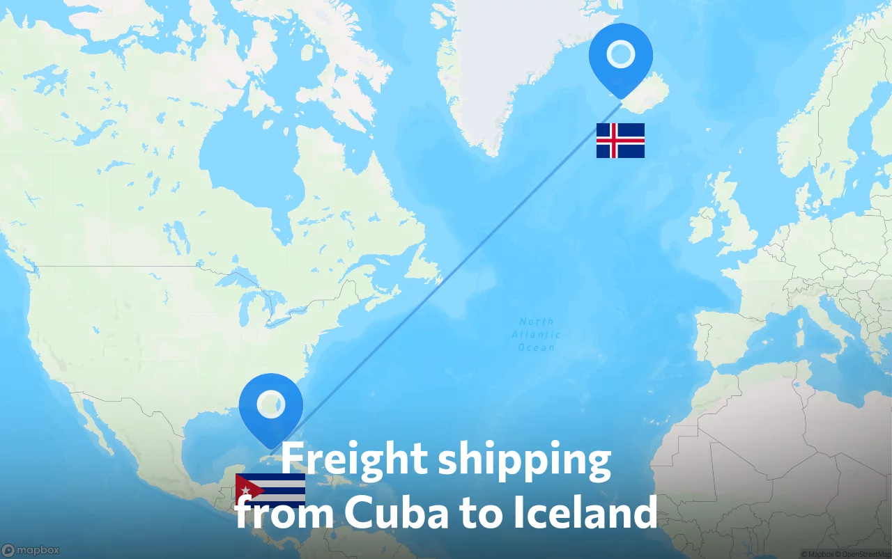 Shipping route from Cuba to Iceland