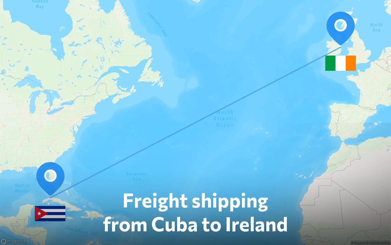 Shipping route from Cuba to Ireland