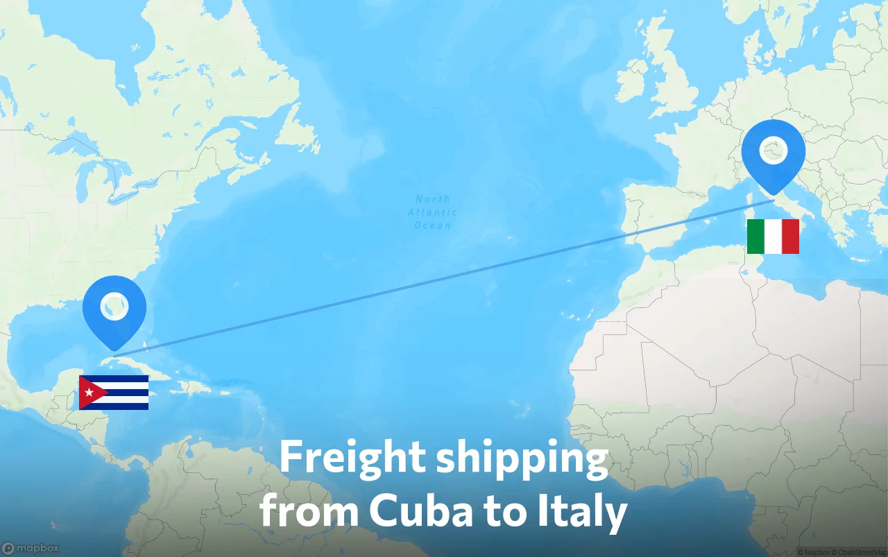 Shipping route from Cuba to Italy