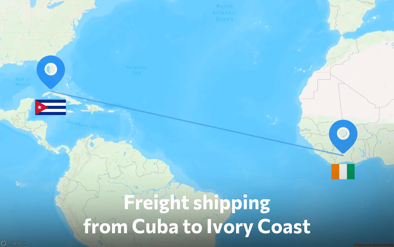Shipping route from Cuba to Ivory Coast