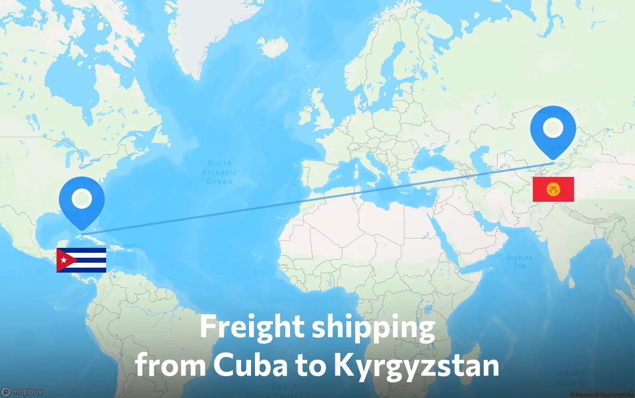 Shipping route from Cuba to Kyrgyzstan