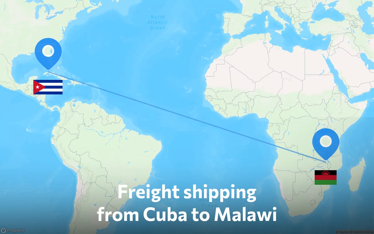 Shipping route from Cuba to Malawi