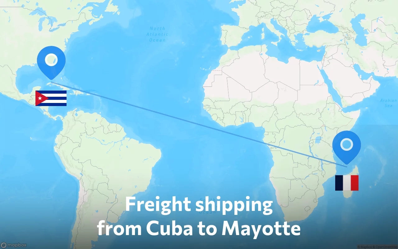 Shipping route from Cuba to Mayotte