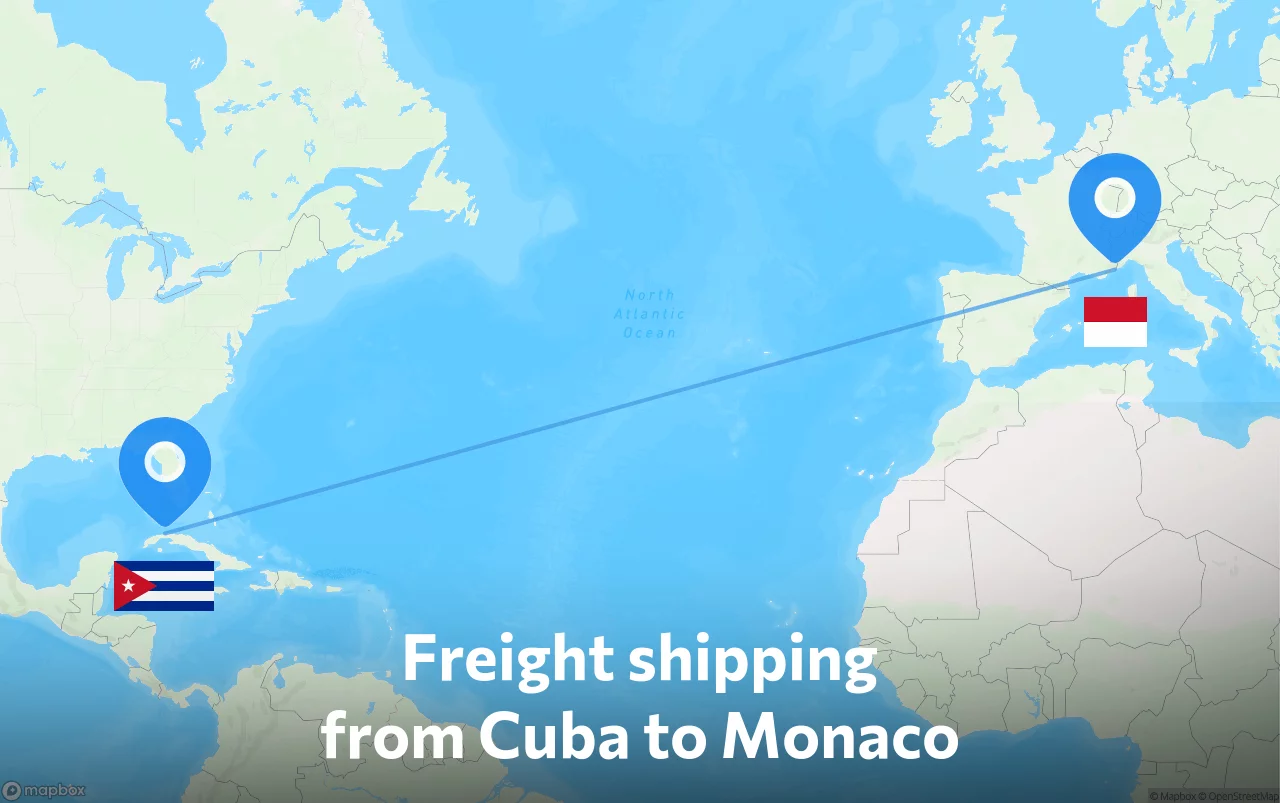 Shipping route from Cuba to Monaco