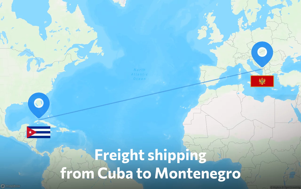 Shipping route from Cuba to Montenegro