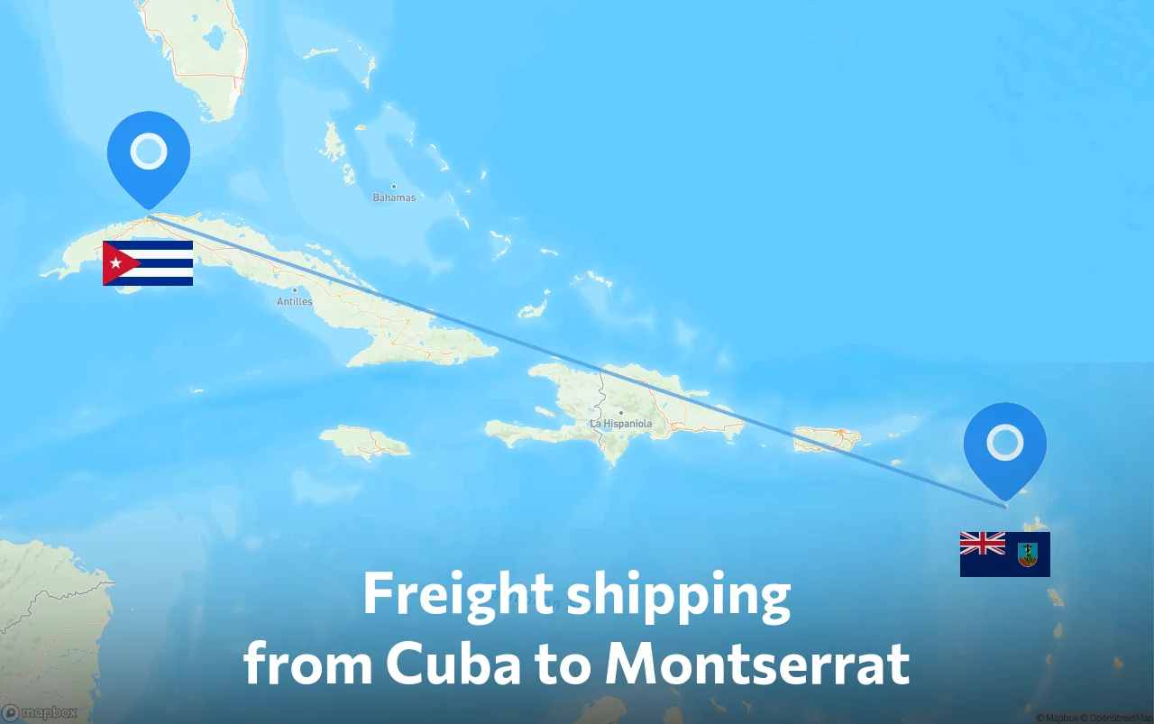 Shipping route from Cuba to Montserrat