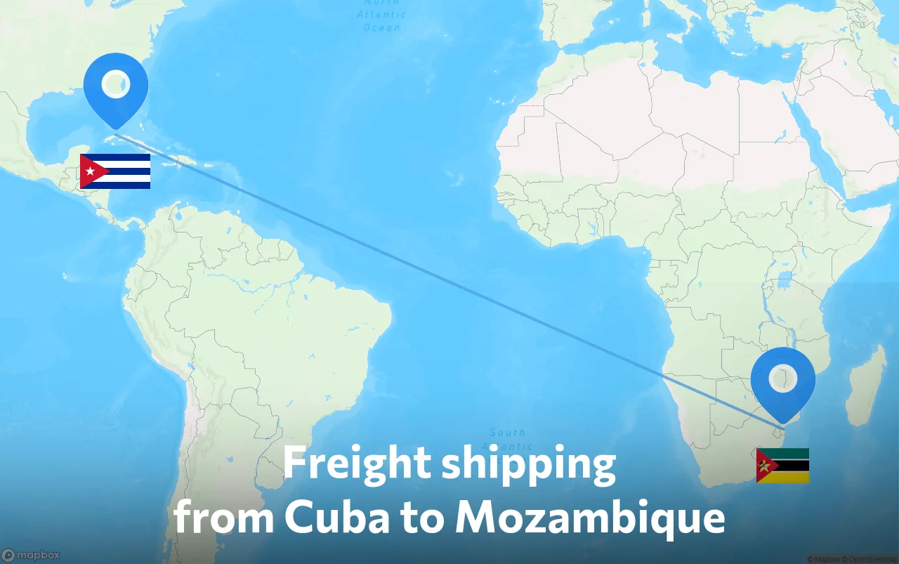 Shipping route from Cuba to Mozambique