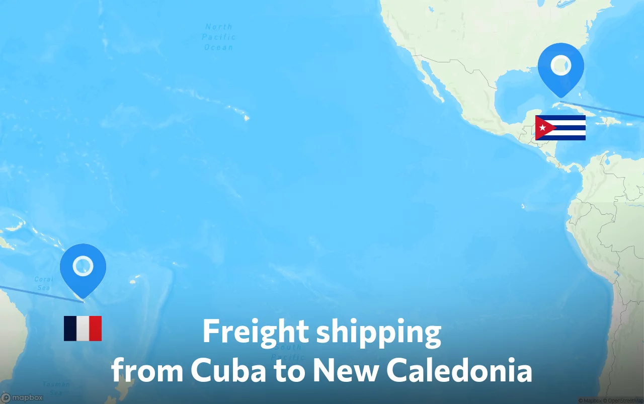 Shipping route from Cuba to New Caledonia