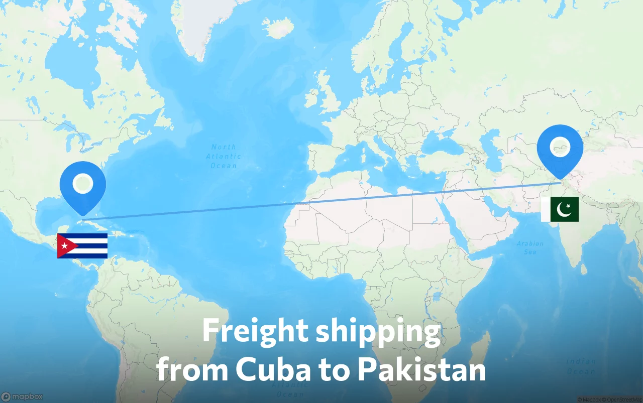 Shipping route from Cuba to Pakistan
