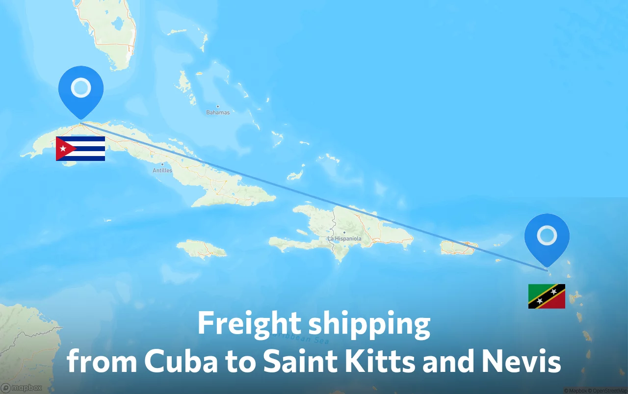Shipping route from Cuba to Saint Kitts and Nevis