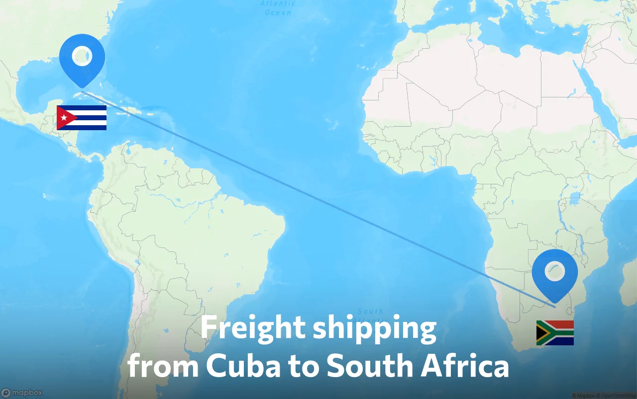 Shipping route from Cuba to South Africa