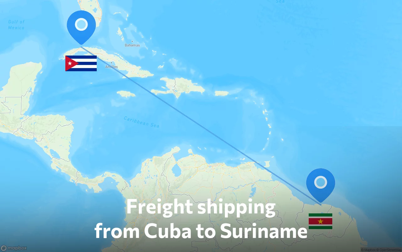 Shipping route from Cuba to Suriname