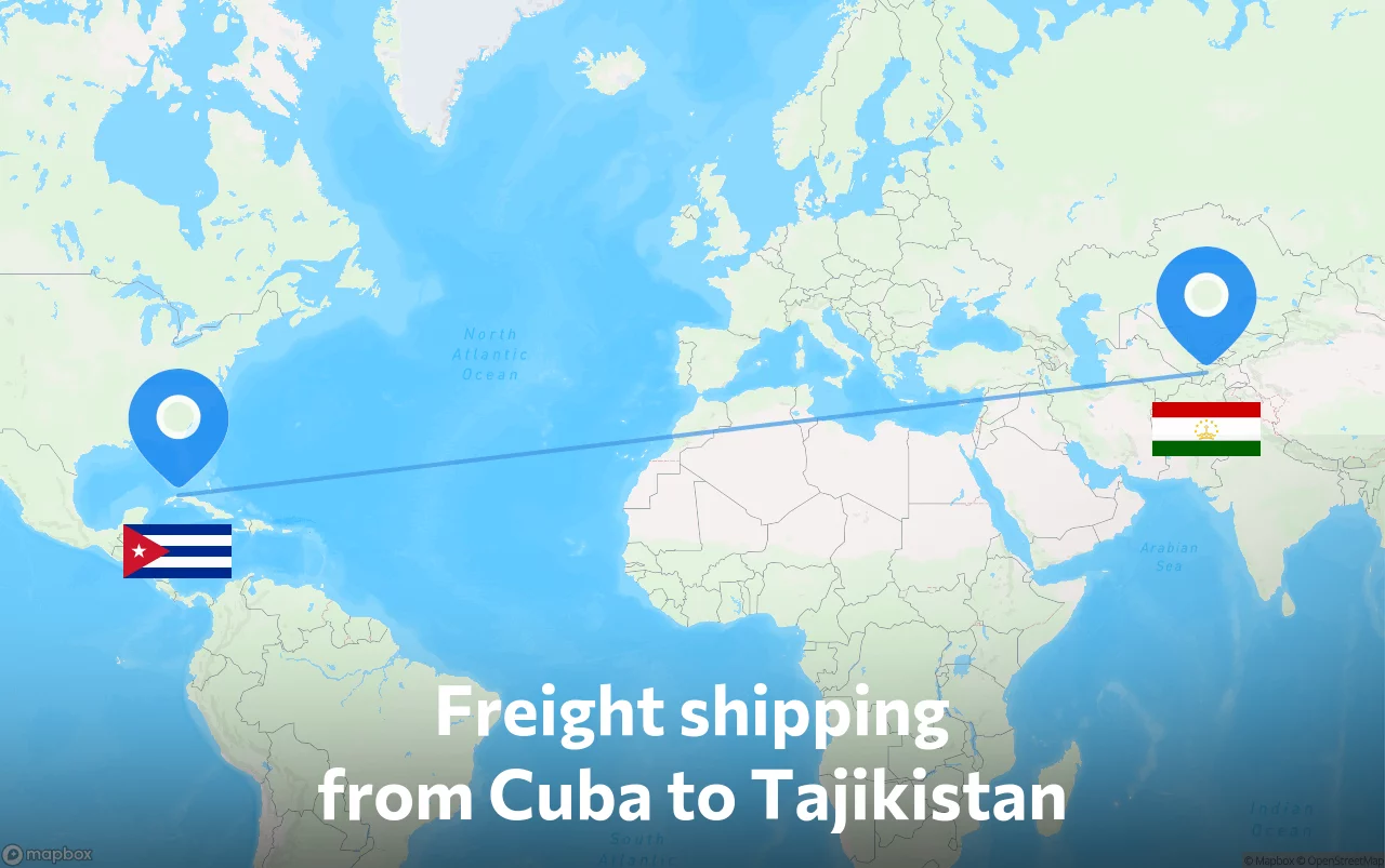 Shipping route from Cuba to Tajikistan