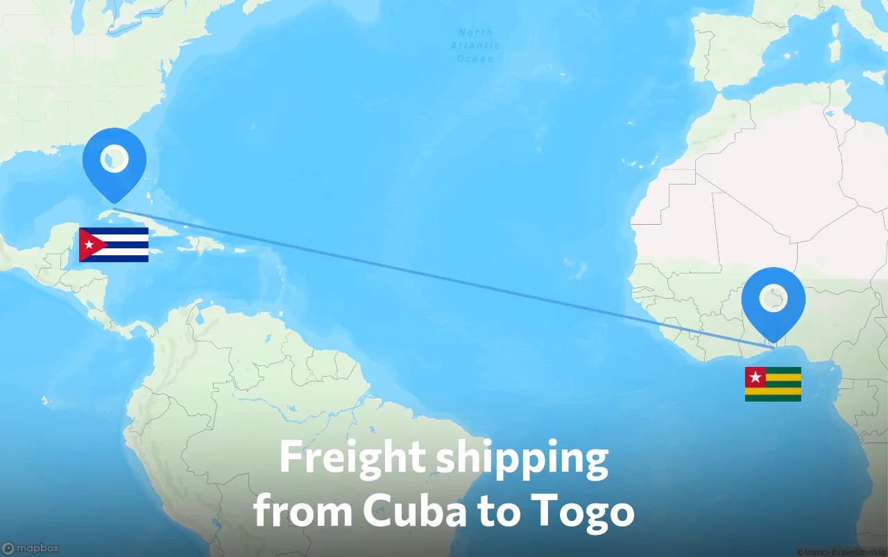 Shipping route from Cuba to Togo