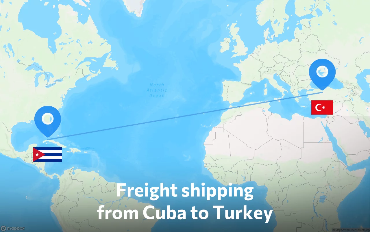 Shipping route from Cuba to Turkey