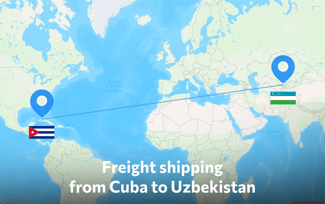 Shipping route from Cuba to Uzbekistan