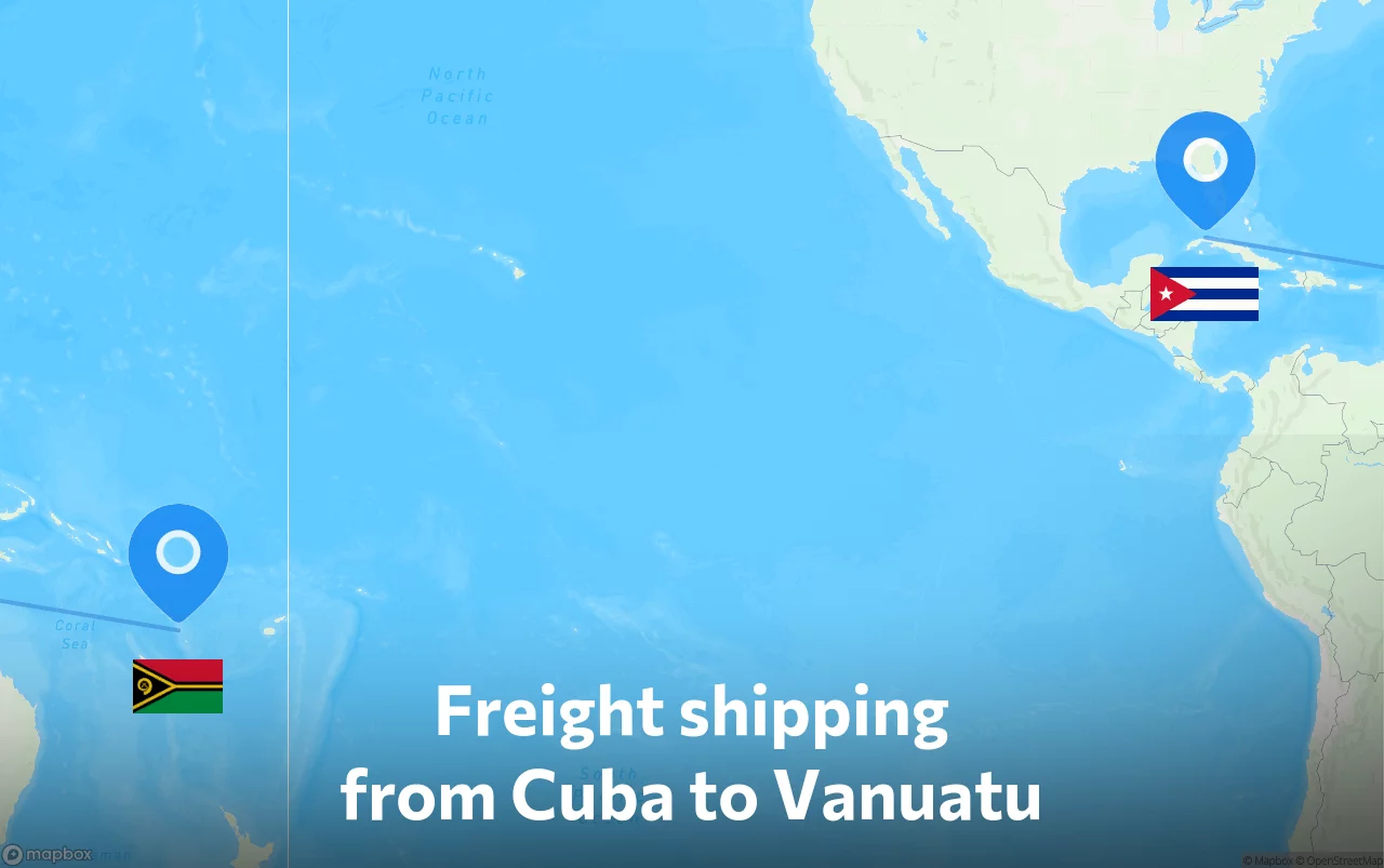 Shipping route from Cuba to Vanuatu