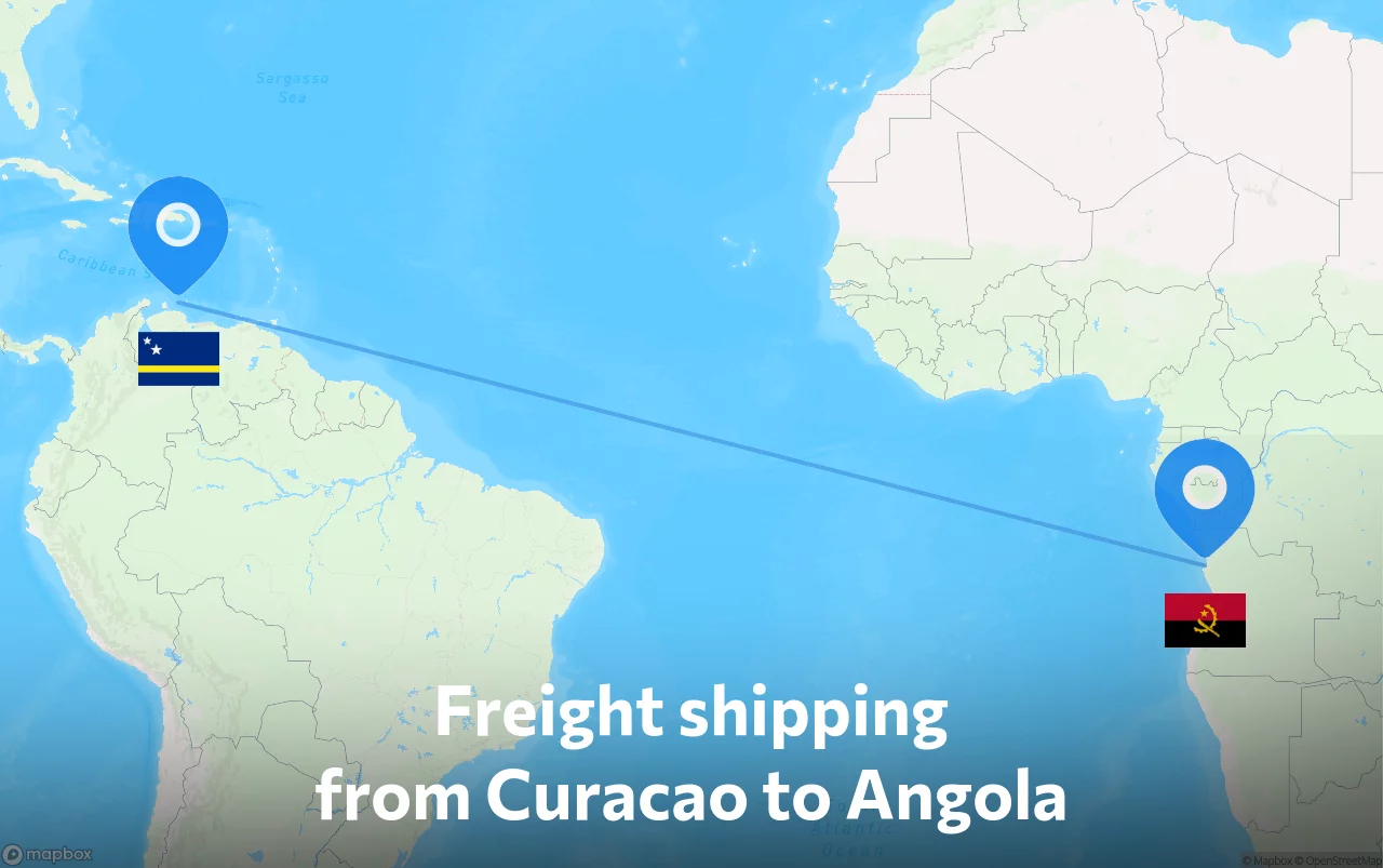 Shipping route from Curacao to Angola