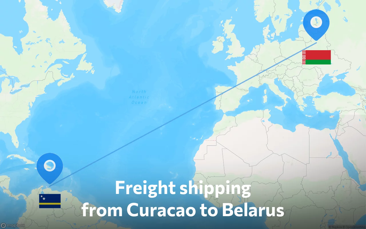 Shipping route from Curacao to Belarus
