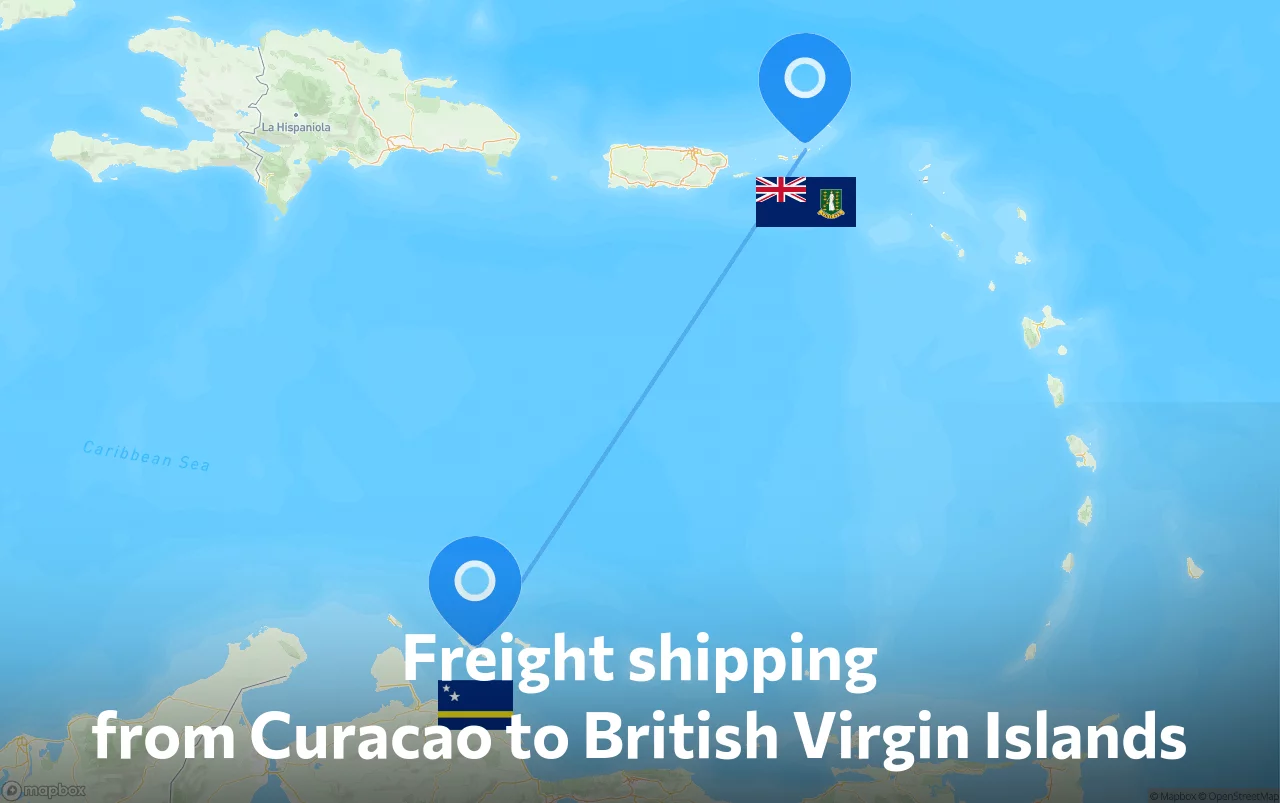 Shipping route from Curacao to British Virgin Islands