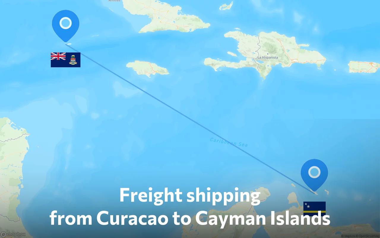 Shipping route from Curacao to Cayman Islands
