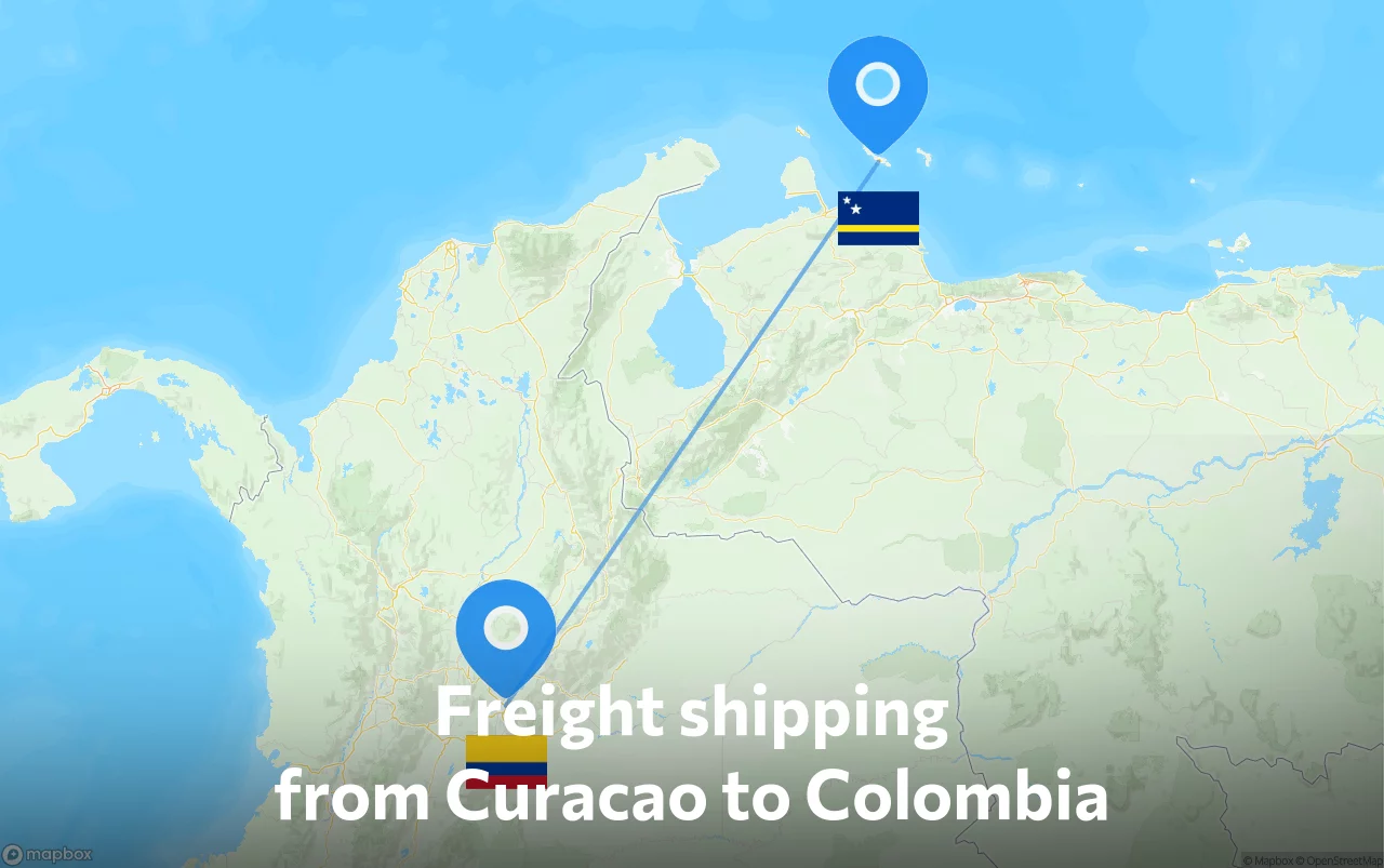Shipping route from Curacao to Colombia