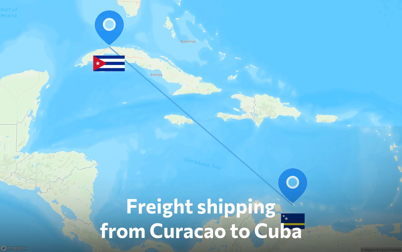 Shipping route from Curacao to Cuba