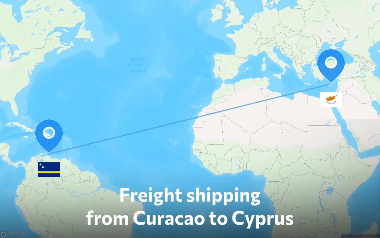 Shipping route from Curacao to Cyprus