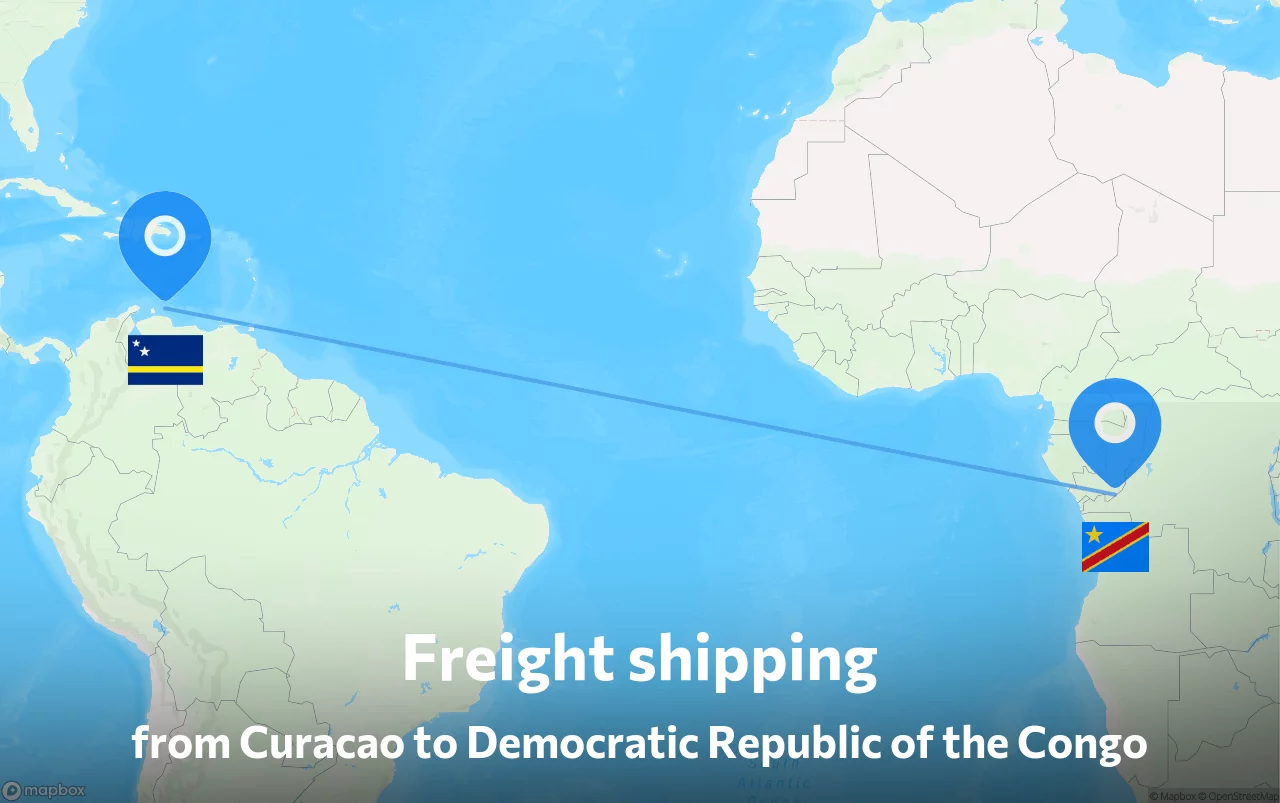 Shipping route from Curacao to Democratic Republic of the Congo