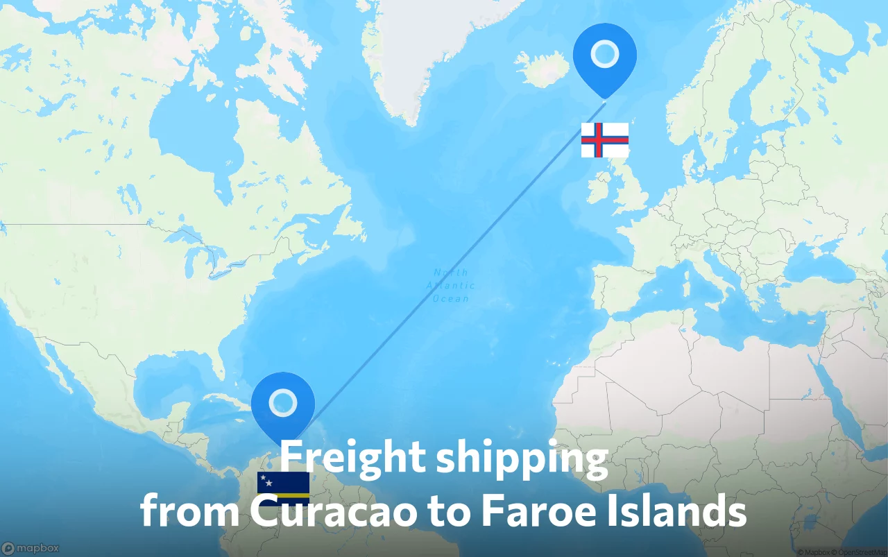 Shipping route from Curacao to Faroe Islands