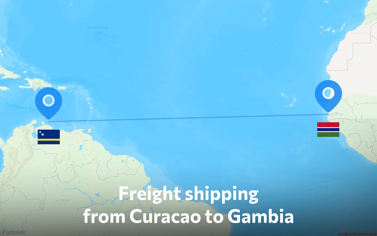 Shipping route from Curacao to Gambia