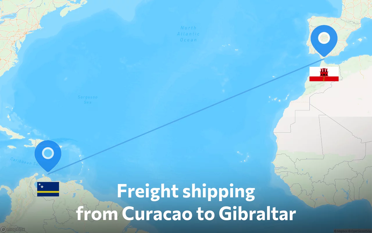 Shipping route from Curacao to Gibraltar