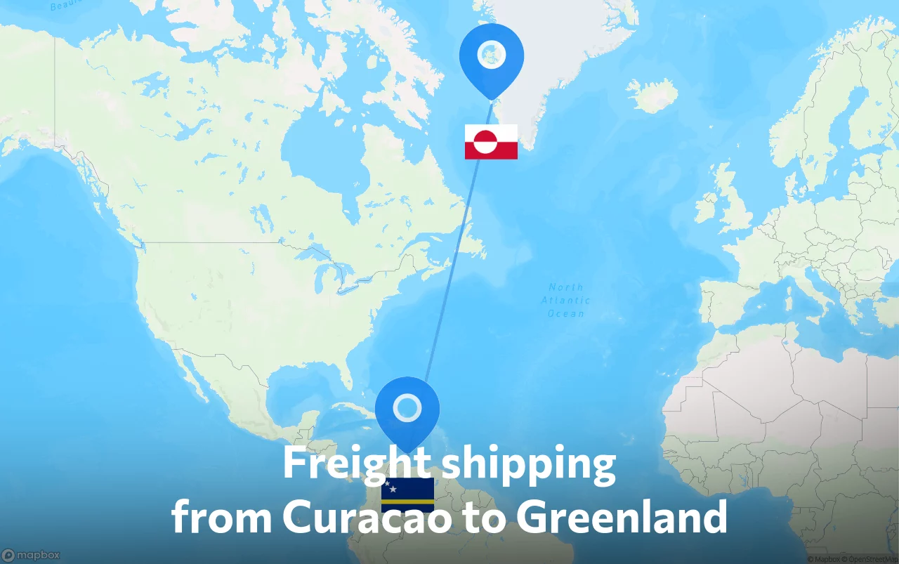 Shipping route from Curacao to Greenland