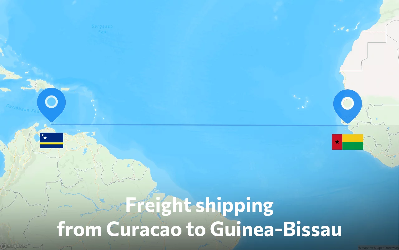 Shipping route from Curacao to Guinea-Bissau