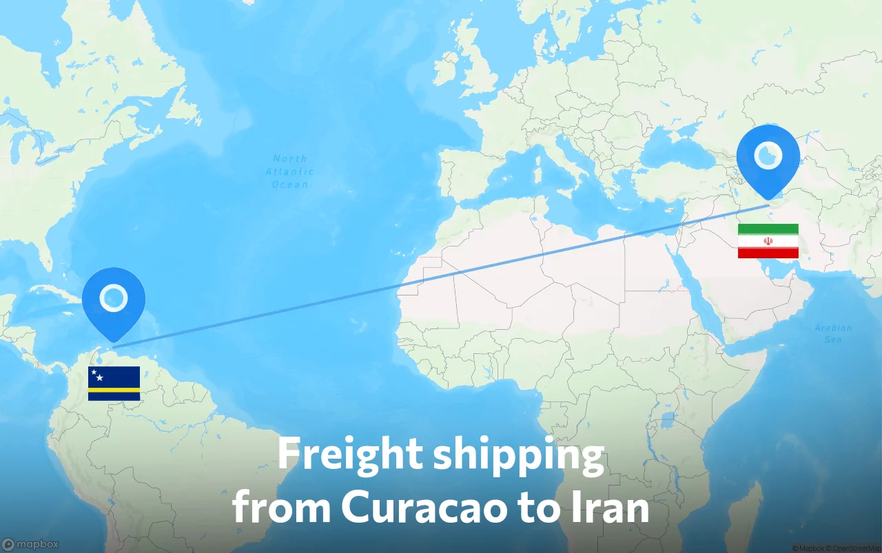 Shipping route from Curacao to Iran