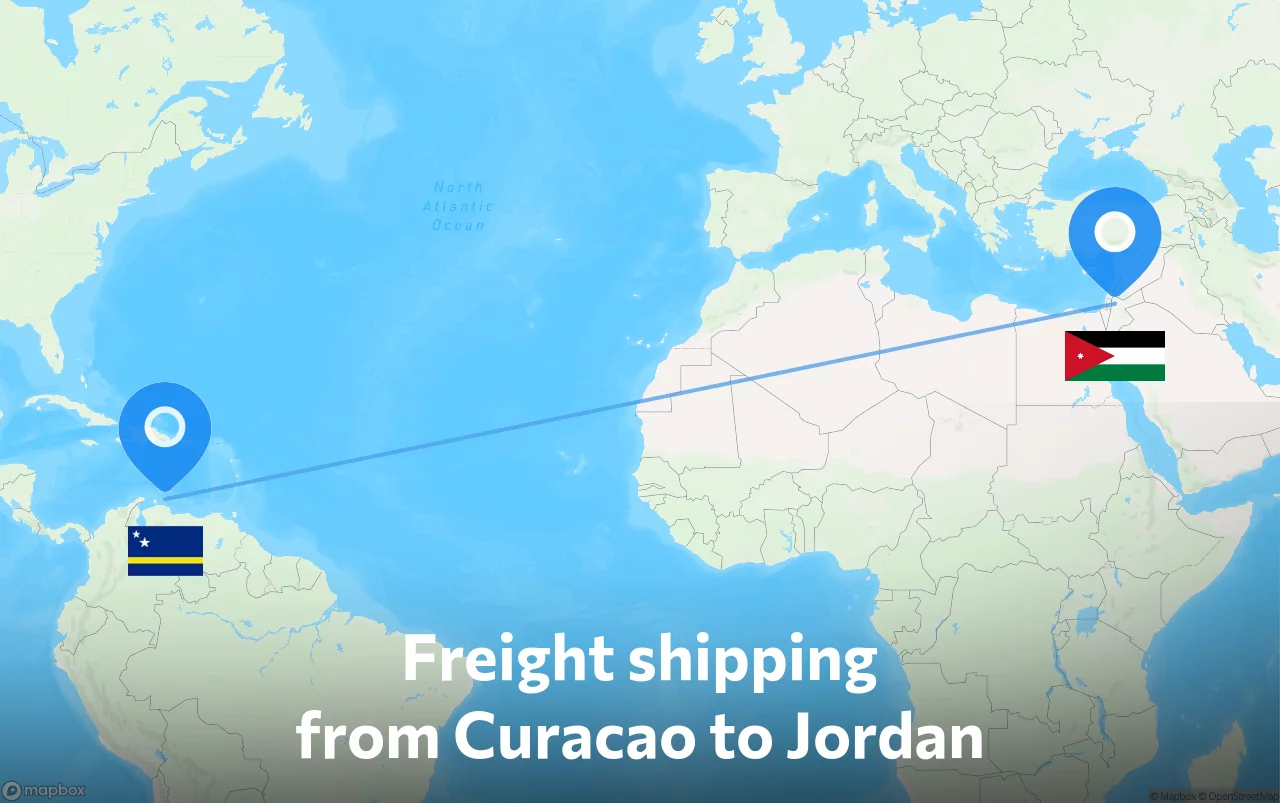 Shipping route from Curacao to Jordan