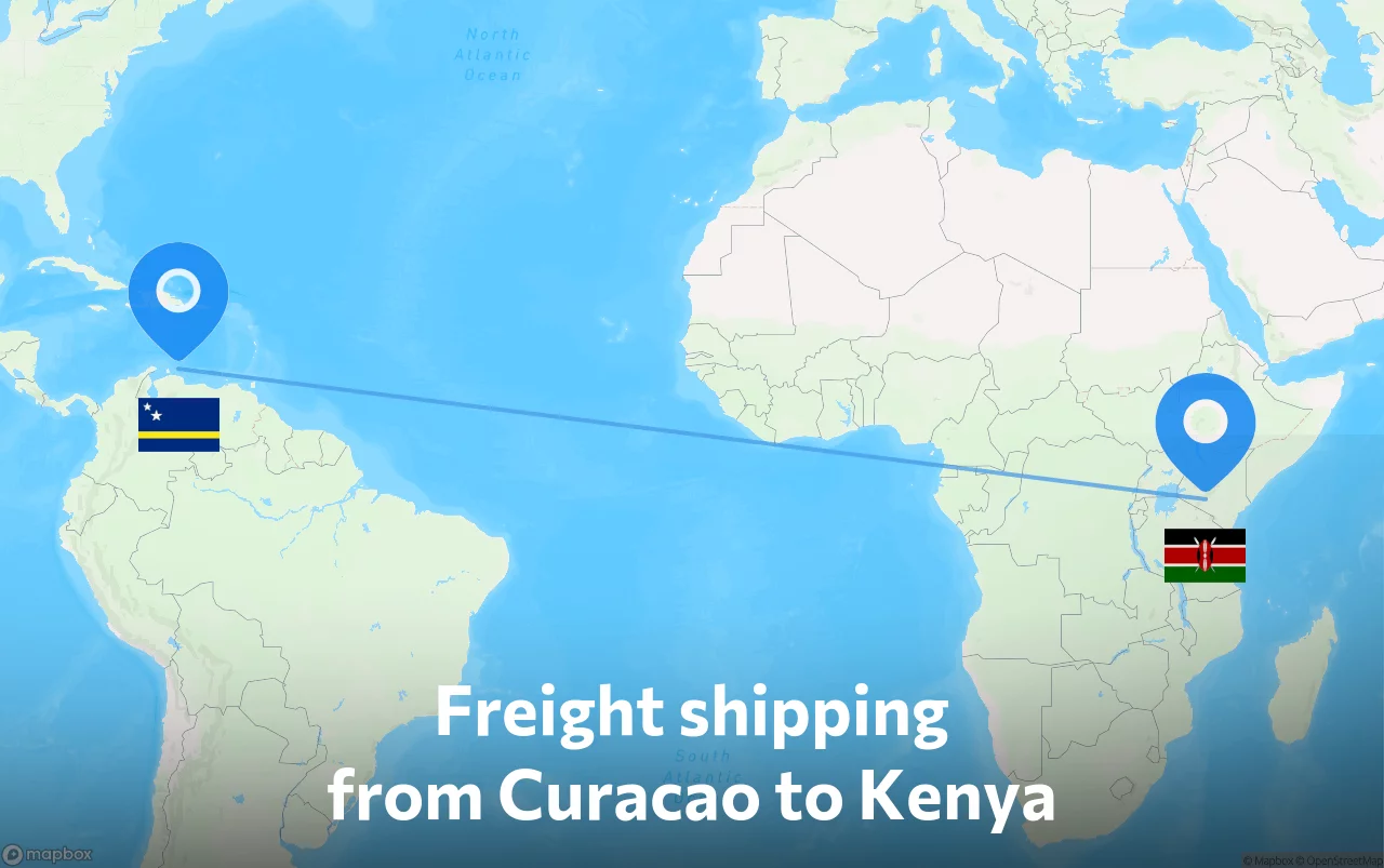 Shipping route from Curacao to Kenya