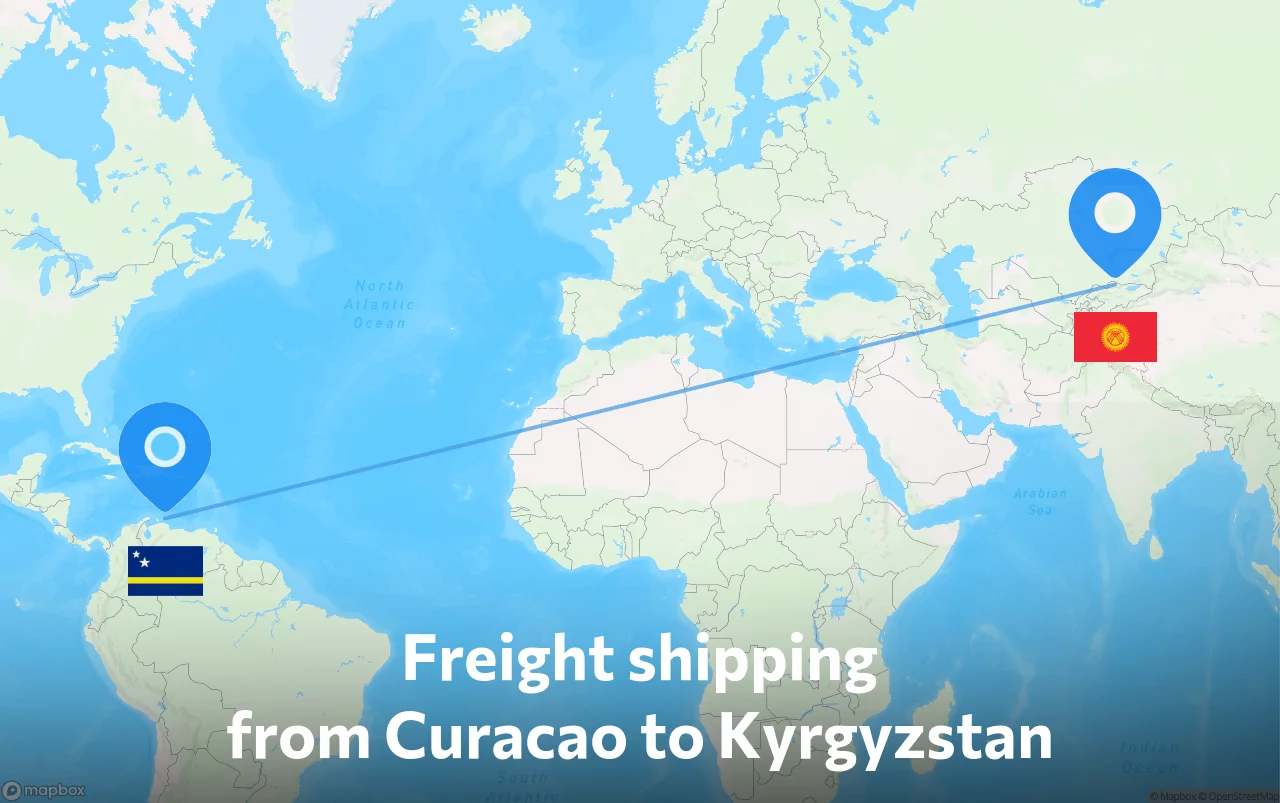 Shipping route from Curacao to Kyrgyzstan