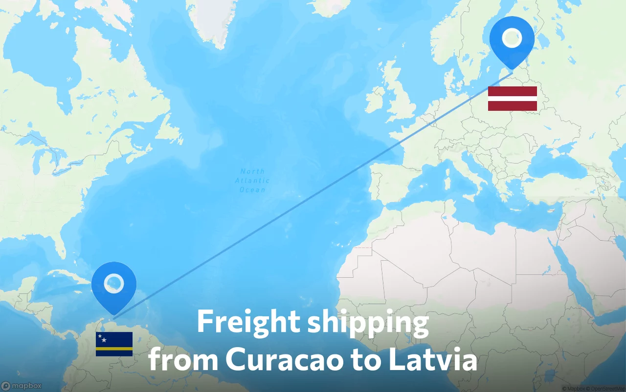 Shipping route from Curacao to Latvia