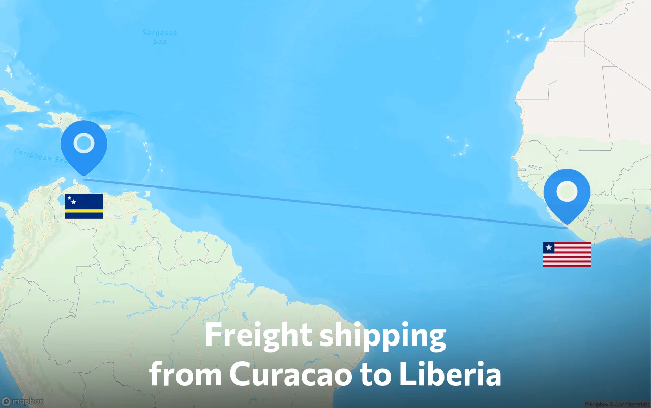 Shipping route from Curacao to Liberia